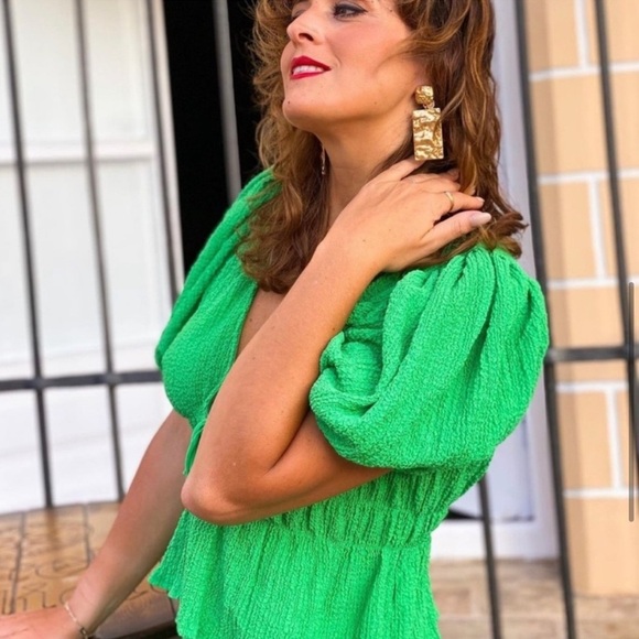 Zara Green Textured Women's Top - Picture 5 of 9